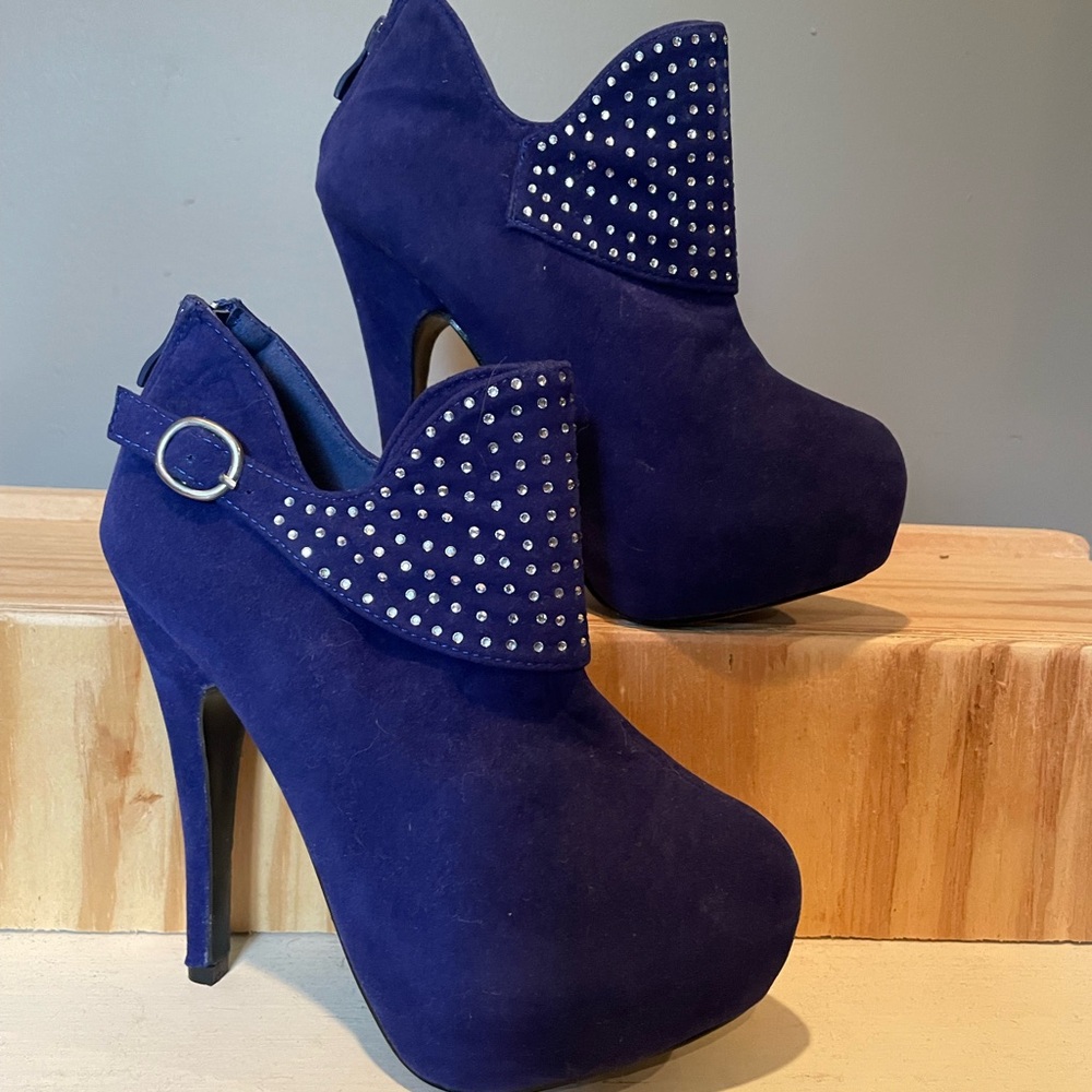 Delicacy Royal Blue Suede Heels with Studded Detail